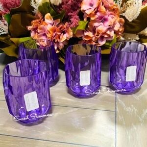 RACHEL ZOE 4pc PURPLE ACRYLIC Crystal TUMBLER Cup Drink GLASS Set Halloween New